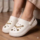 Sandália Babuche Feminina Moleca EVA Off White/Dourado