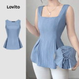 Lovito Regata Casual Plissada Primavera/verão Azul Para Mulheres L134ED758