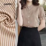 Lovito Blusa Casual Clássica E Versátil Com Botões Frontais E Babados Primavera/verão Na Cor Marrom Mulheres L164ED1049