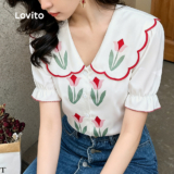 Lovito Blusa Casual com Botões para Primavera/verão para Mulheres L164LD302