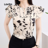 Lovito Blusa Feminina Casual Floral Floral Plissada Colorblock Verão Primavera Multicolorida L135ED309
