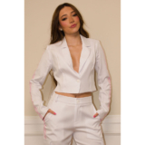 Blazer Cropped Feminino Faixa Girl Boss Planet Girls Branco