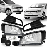Kit Farol Milha Gol G6 13/16 Moldura Preta + Botão Tic Tac Branco