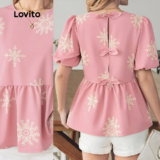 Lovito Blusa Boho com Amarração Lazer Flores Primavera/verão Blusa Rosa para mulheres L182ED093