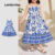 Lovito Kids Vestido Boho de Boa Textura para Primavera/verão Vestido Azul para menina L162LD200