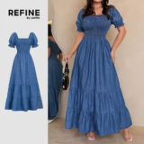 (Refine by Lovito) Vestido Elegante com Camadas Franzidas Na Primavera/verão Azul para mulheres LR35L133