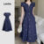 Lovito Vestido Elegante Casual Confortável E Estiloso Azul Marinho Para Mulheres Ideal Para a Primavera/verão L150AD898