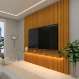 Painel Ripado para TV até 90 Polegadas com LED 100% MDF 230cmx250cm Nobre Naturale
