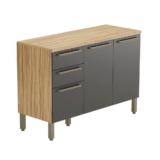 Balcão de Cozinha 120cm com 3 Portas 2 Gavetas e Tampo 100% Mdf Itália Espresso Móveis Amêndoa/Chumbo