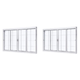 Kit com 2 Janelas de Aço de Correr Central 100x150cm 4 Folhascom Grade Quadriculada e Vidro Liso 100x150cm