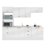 Cozinha Pérola com Rodapé 5 Peças Torre Quente Aéreo 3 Portas Balcão 120 Balcão 80 e Basculante Yescasa Branco