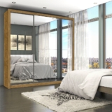 Guarda-roupa Casal 4 Espelhos 3 Portas de Correr 4 Gavetas Max Premium Espresso Móveis Cinamomo