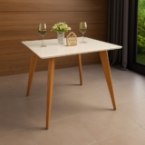 Mesa de Jantar Tampo em MDF com Vidro Quadrada 90x90cm Slim Off White
