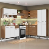 Cozinha Completa de Canto Madesa Emilly Ice com Armário e Balcão 15 Portas 1 Gaveta – Rustic/Branco