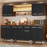 Cozinha Completa Madesa Emilly Smile com Balcão e Armário Vidro Reflex – Rustic/Preto