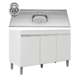 Balcão de Cozinha Com Pia Inox 120cm 3 Portas Manu Branco – AJL Móveis