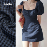 Lovito Vestido Casual Para Deslocamento Azul Jacquard Primavera/verão Para Mulheres L164ED070