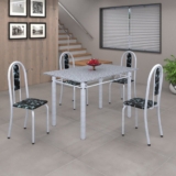 Conjunto de Mesa 120x75cm Tampo em Granito com 4 Cadeiras Iris A  Preto Floral/Martelado Pérola/Granito