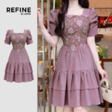 (Refine by Lovito) Vestido Jacquard Elegante Textura Confortável Cinza Rosa Primavera/verão feminino LR29E463