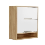 Armário Aéreo de Cozinha 2 Portas Basculantes e Nicho 100% MDF 80cm Vicenza Espresso Móveis Amêndoa/Branco