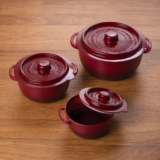 Kit 3 Potes Panelinhas Herméticas Redondas Vermelhas Mini Caçarola Ramekin Plástico Plasútil