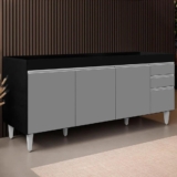 Balcão Gabinete Para Pia 180cm Sem Tampo Dallas Preto/Cinza – Lumil