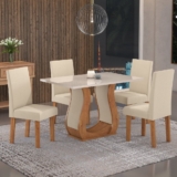 Conjunto Sala de Jantar Mesa Inovare 120x80cm Tampo Vidro/MDP com 4 Cadeiras Venus  Móveis Mel/Off White/Bege