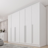 Guarda Roupa Casal 6 Portas 8 Gavetas Puxador MDF 270cm Portugal Yescasa Neve