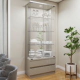 Cristaleira 100%MDF com Espelho e Led 2 Gavetas Lisboa Off White
