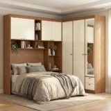 Guarda Roupa Casal Modulado com Espelho e Cabeceira 7 Portas 4 Gavetas Lugano Jatoba/Areia
