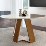 Mesa Redonda 4 Lugares Tampo com Vidro/Laca Grécia Castanho Cinamomo/Off White