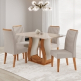 Conjunto Sala de Jantar Mesa 120×80,7cm Tampo com Vidro 4 Cadeiras Inspirare Yescasa Bege/Mel