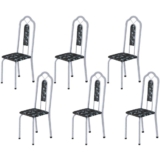 Kit 6 Cadeiras Tubular Bianca  Martelado Pérola/Preto Floral