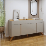Buffet para Sala de Jantar Laqueado 100% MDF 4 Portas 172cm Pés em Madeira Maciça Aros Off White/Naturalle