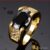 Anel masculino de ouro 18k com pedras preciosas, ágata preta, cristal e diamante.