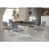 Conjunto Sala de Jantar Mesa Natani 160x90cm com 6 Cadeiras Natani Junco Yescasa Cinza/Preto/Cromado