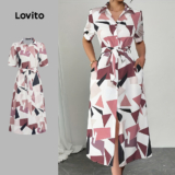 Lovito Vestido Boho Geométrico com Botões Frontais para Primavera/verão para Mulheres LK4LD358