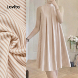 Lovito Vestido Casual com Pregas para Primavera/verão Leve Cáqui para Mulheres L150ED615
