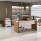 Conjunto 2 Peças com Mesa Operacional 1450 em Tamburato para Escritório e Gaveteiro com 1453cm Freijó E Branco