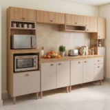 Cozinha Completa Modulada 7 Peças com Torre Quente, Nichos e Balcão com Tampo Marti Yescasa Mel/Fendi Sim