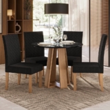 Conjunto Sala de Jantar 1 Mesa Redonda com 4 Cadeiras Mel/Preto
