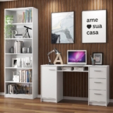 Escrivaninha Madesa Alaska + Estante Livreiro 6908 – Branco