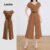 Lovito Macacão Elegante com Pregas Primavera/verão Marrom para Mulheres L149LD293