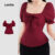 Lovito Blusa Elegante de Renda com Amarração Primavera/verão Blusa Vermelha para Mulheres L157LD309