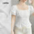 Lovito Blusa Casual de Botão com Fenda Primavera/verão Branca para Mulheres L159AD513