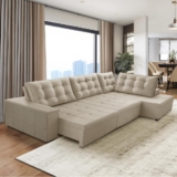 Sofá de Canto Retrátil e Reclinável com Molas 3,40×2,00 Jacke Suede Adonai Estofados
