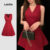 Lovito Vestido Elegante com Zíper Primavera/Verão Vestido Vermelho de Natal para Mulheres L157LD228