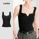 Lovito Blusa Casual Clássica e Versátil para a Primavera/verão Preta para mulheres L150ED223
