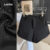 Lovito Shorts Casuais Com Zíper Modelo Alfaiatado Pretos Para Mulheres Ideais Para a Primavera/verão LBL29088