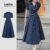 (lovito Refine) Vestido Elegante Evangélico Botões Frontais Zíper Azul Escuro Primavera/verão Para Mulheres LR23L066